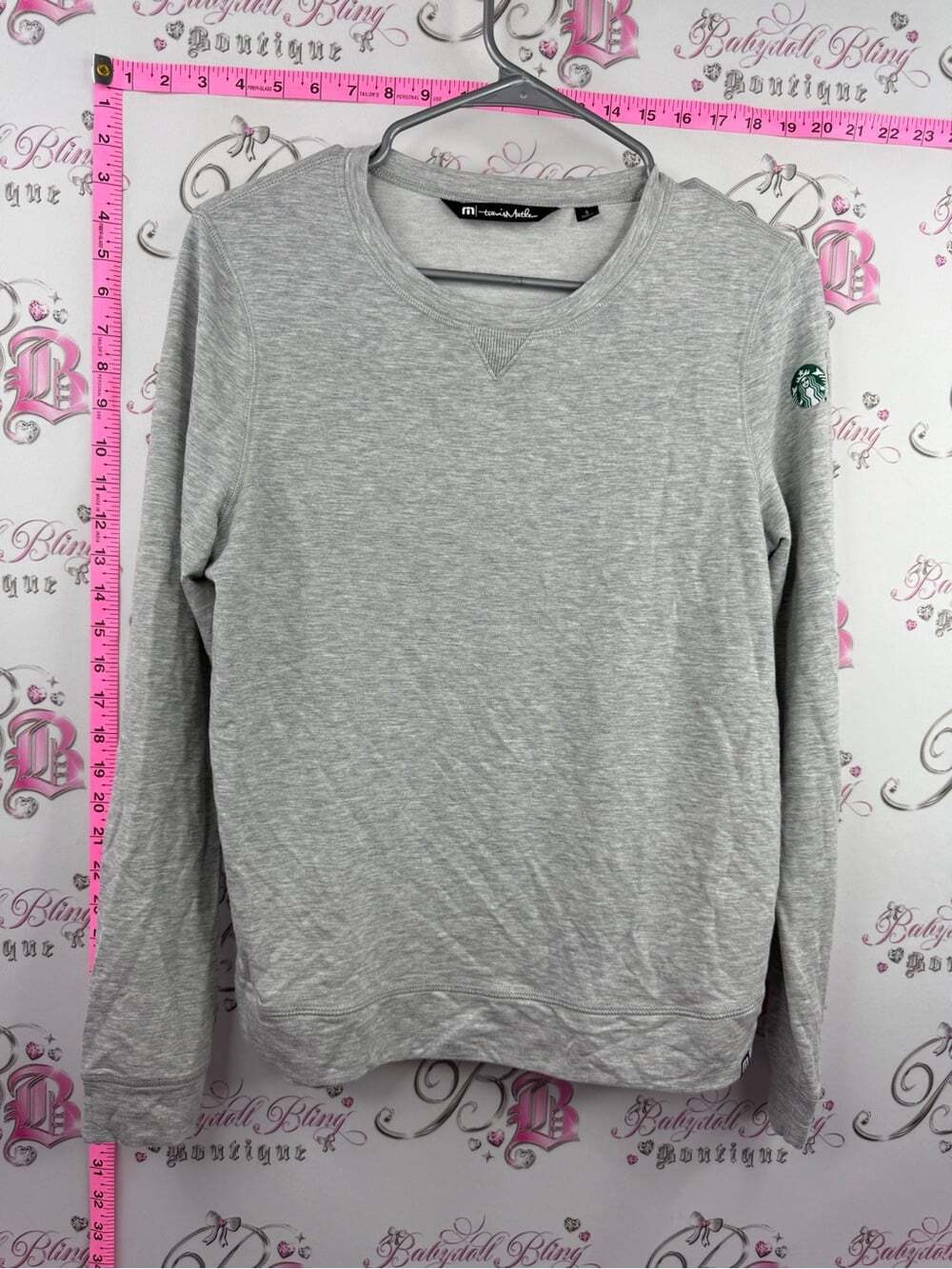 Travis Mathew Starbucks Light Gray Crewneck Sweater with Sleeve Patch